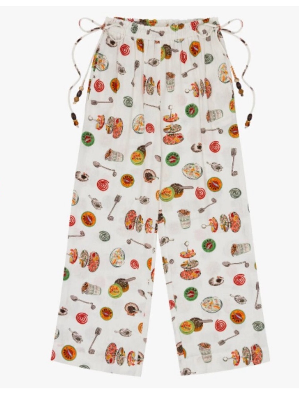 Lisa Says Gah White Wide-Leg Pants with Colorful Food Print - Picture 3 of 4